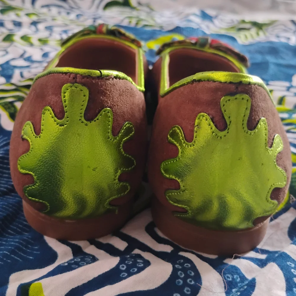 NEW Green Handmade Flats Afro Bow Women’s Shoes Size 6 - 9.5